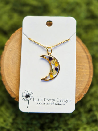 Pressed Floral Moon Necklace