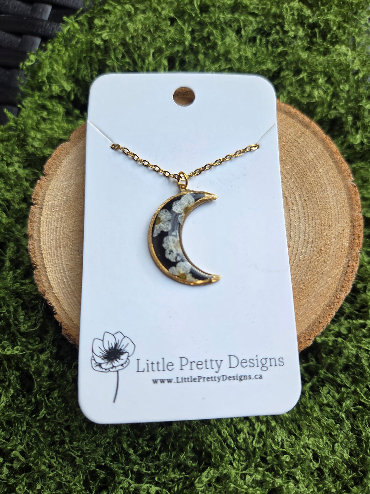 Pressed Floral Moon Necklace