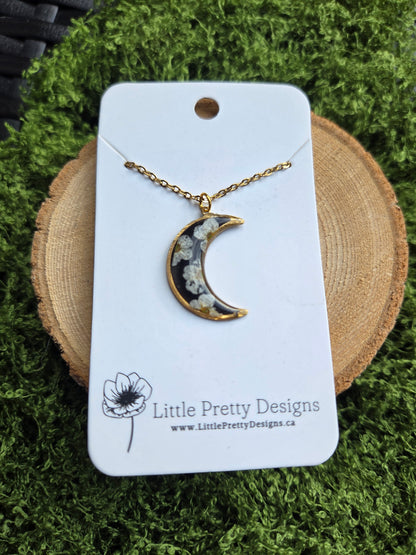 Pressed Floral Moon Necklace