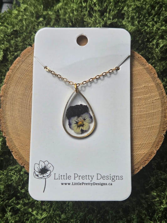 Pressed Pansy Flower Necklace