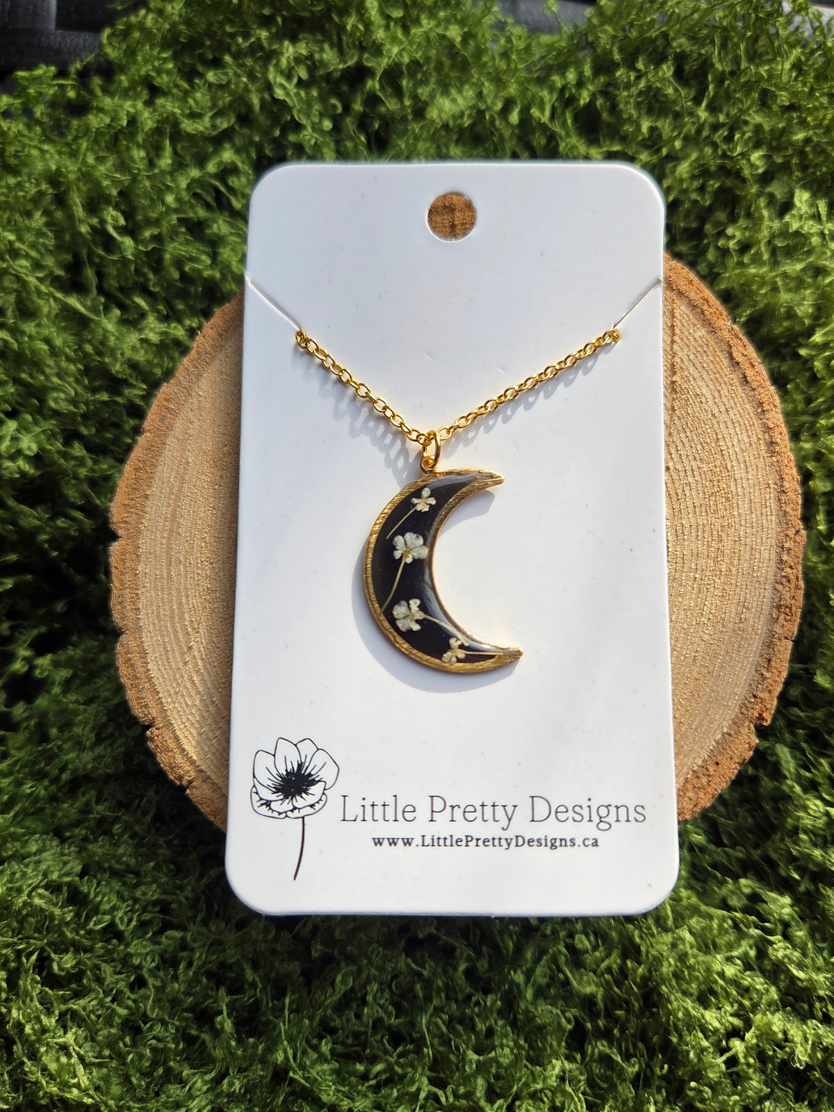 Pressed Floral Moon Necklace