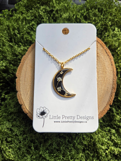 Pressed Floral Moon Necklace