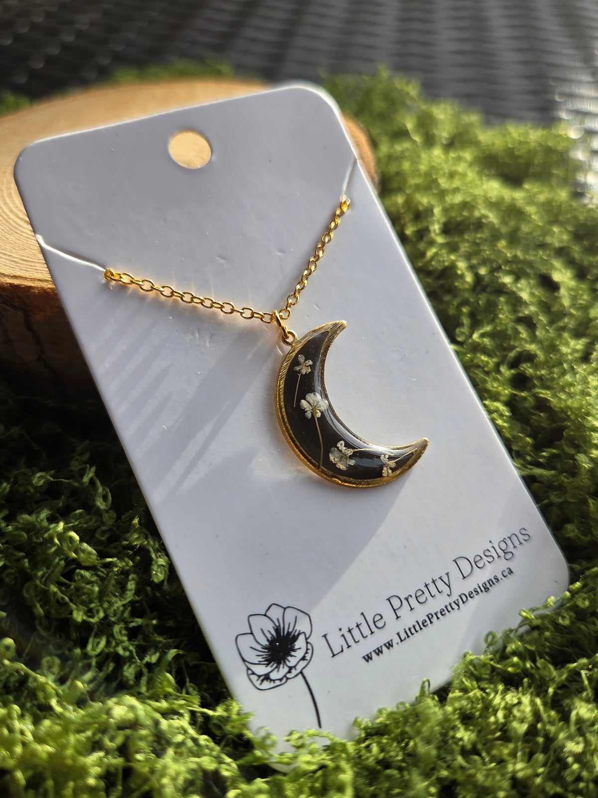 Pressed Floral Moon Necklace