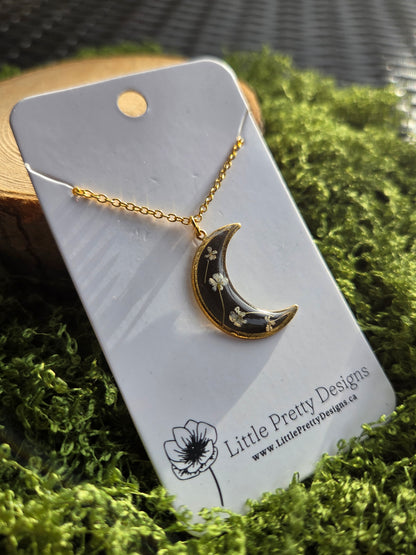 Pressed Floral Moon Necklace