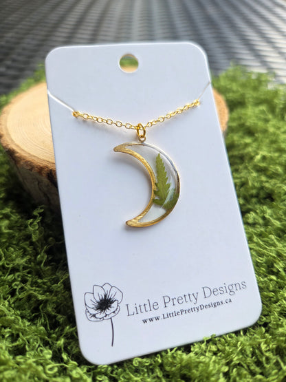 Pressed flower moon necklace