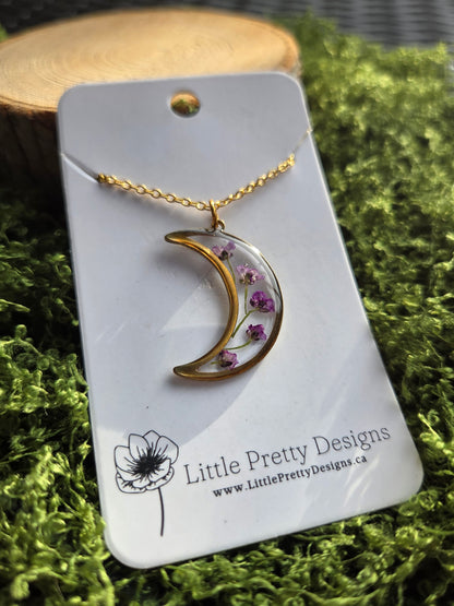 Pressed Floral Moon Necklace