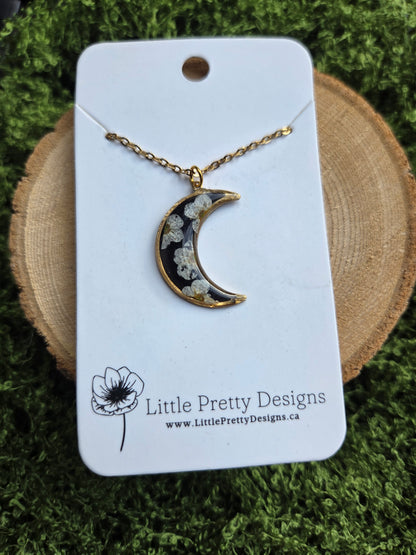 Pressed Floral Moon Necklace