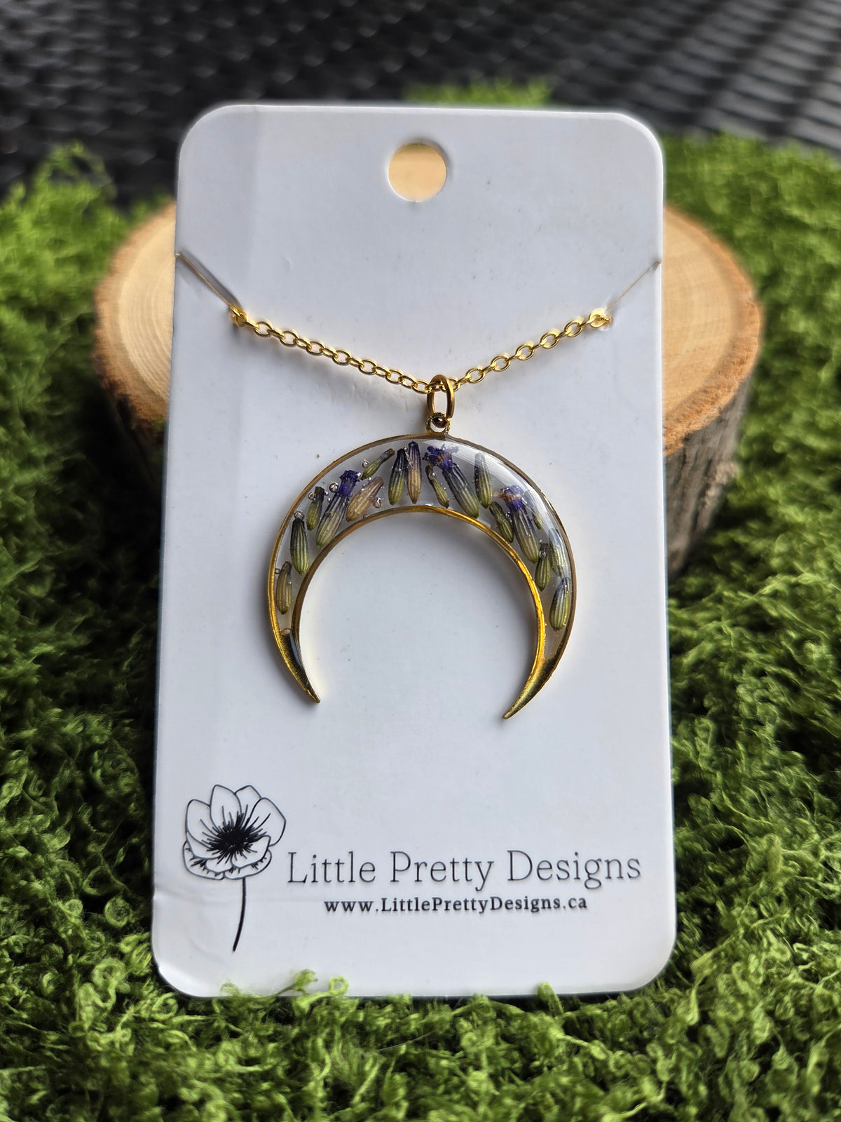 Pressed Floral Moon Necklace