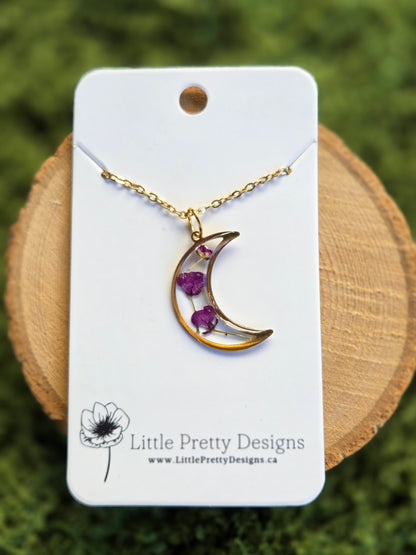 Pressed Floral Moon Necklace