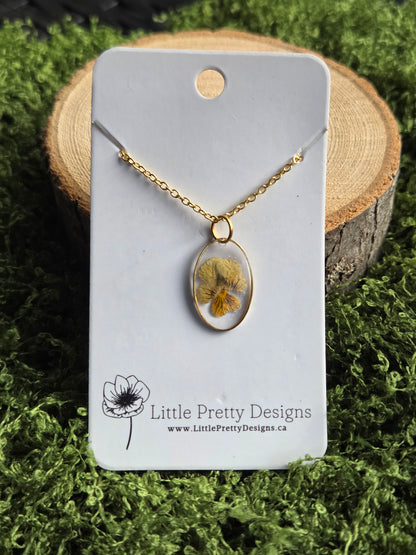 Pressed Pansy Flower Necklace