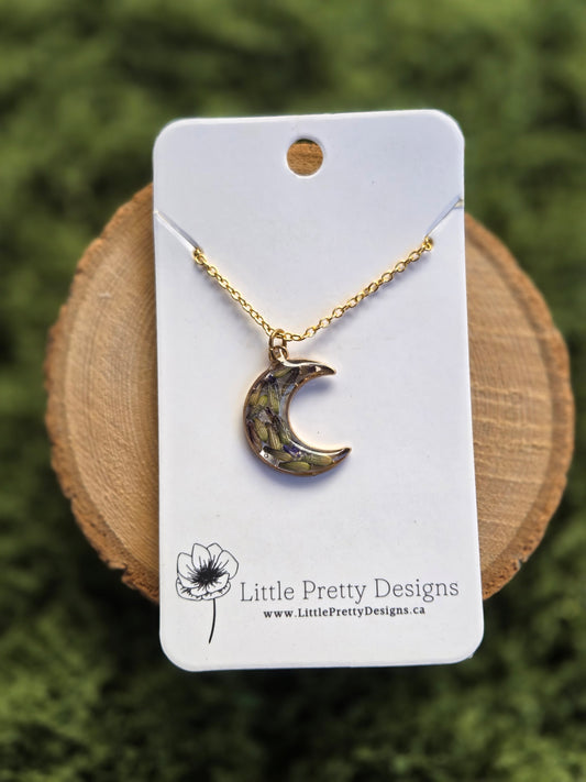 Pressed Floral Moon Necklace