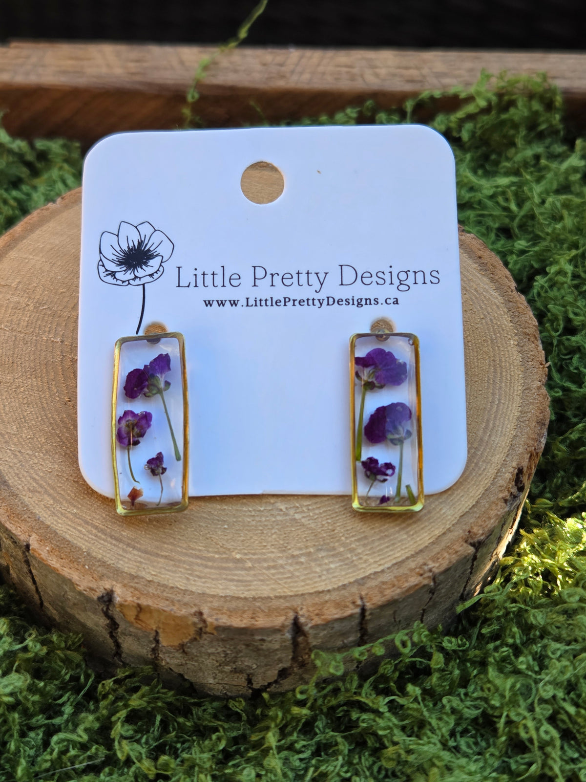Long Rectangle Floral Stud Earrings