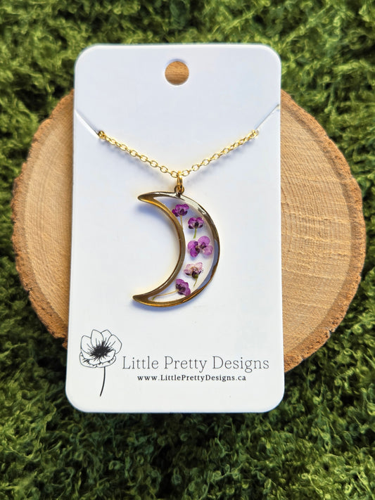 Pressed Floral Moon Necklace