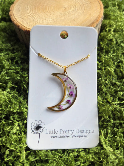 Pressed Floral Moon Necklace