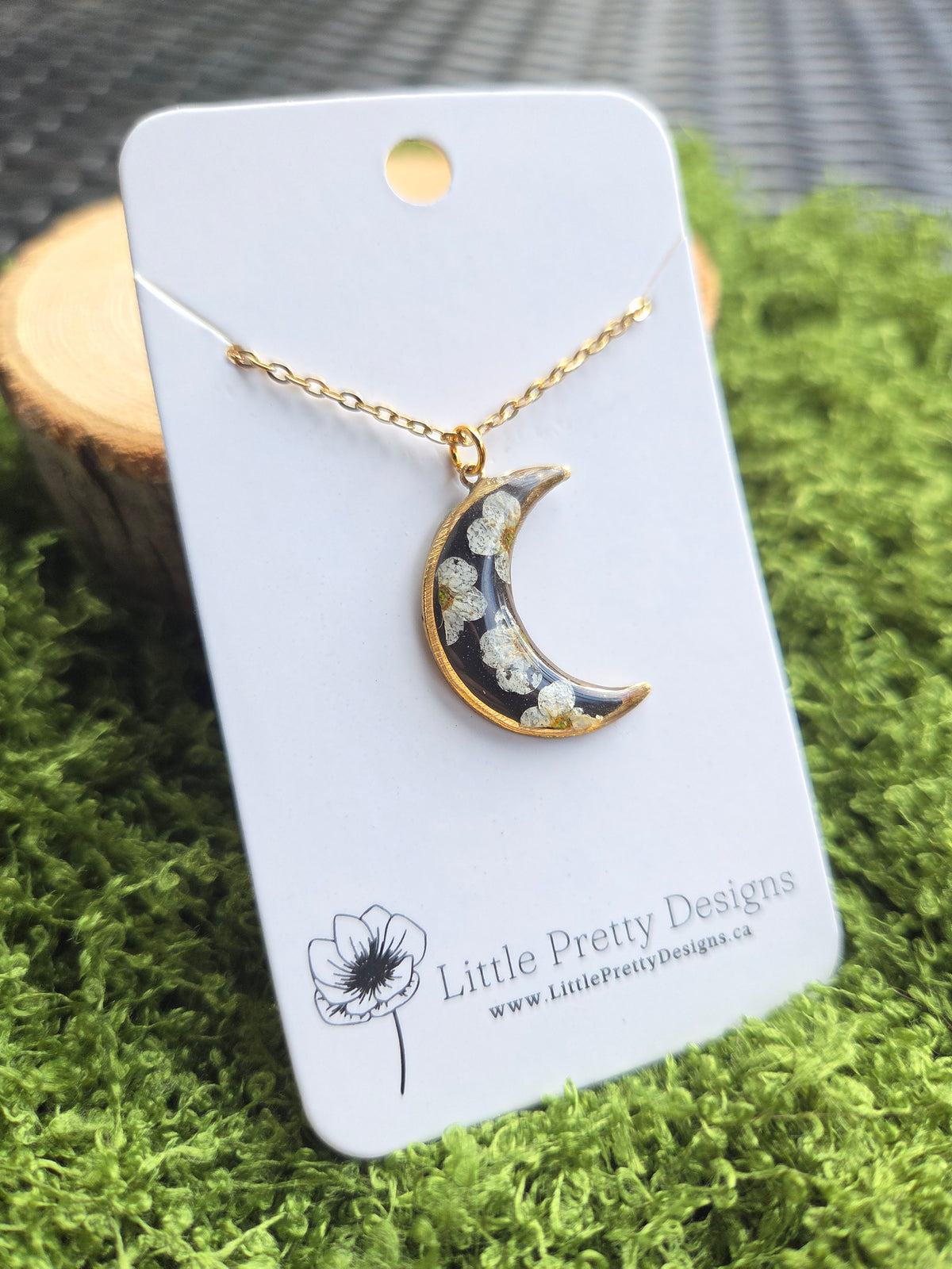 Pressed Floral Moon Necklace