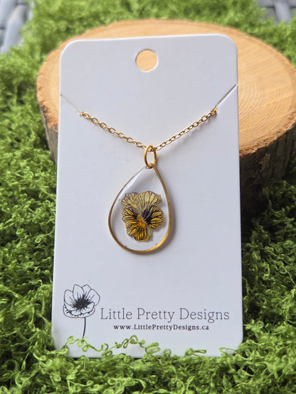 Pressed Pansy Flower Necklace