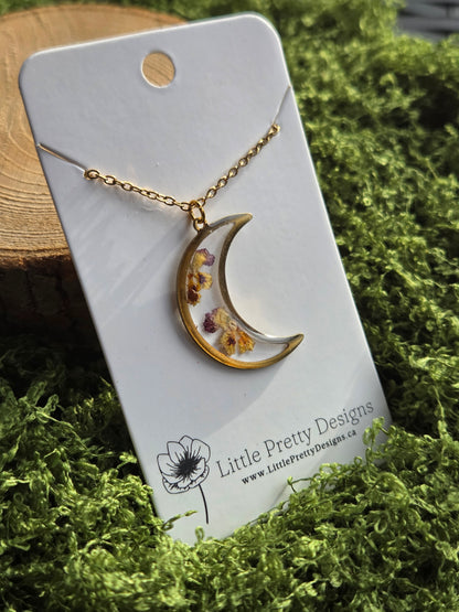 Pressed Floral Moon Necklace