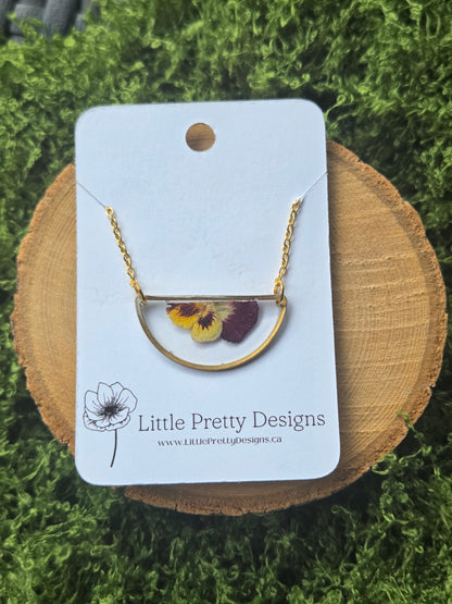 Pressed pansy necklace
