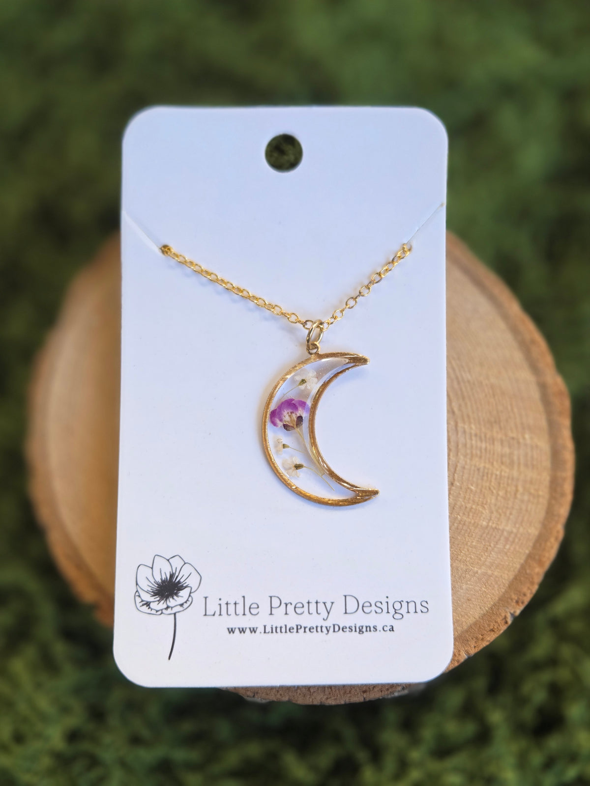 Pressed Floral Moon Necklace