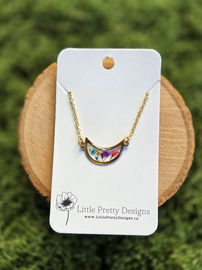 Pressed Floral Moon Necklace