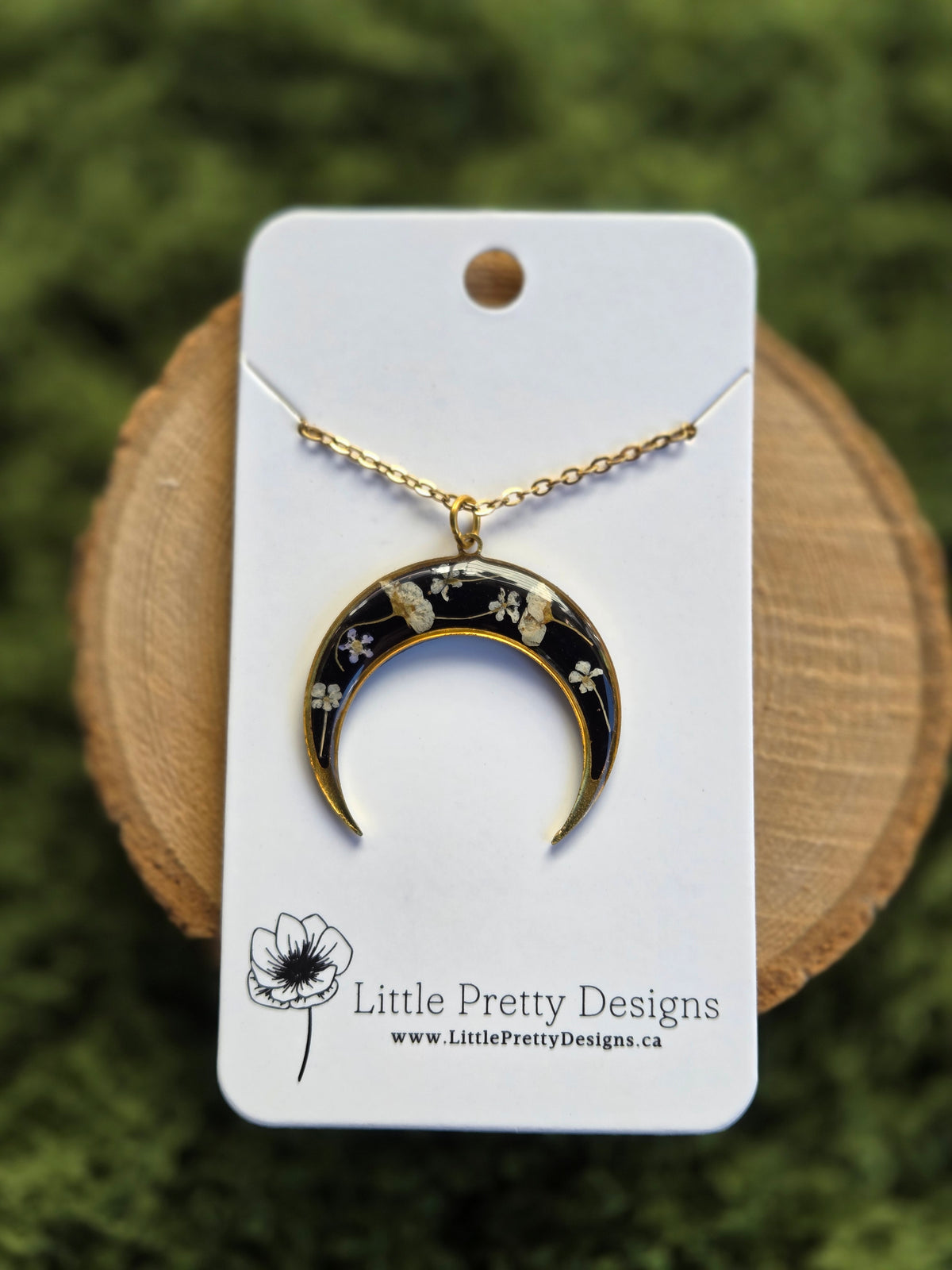 Pressed Floral Moon Necklace