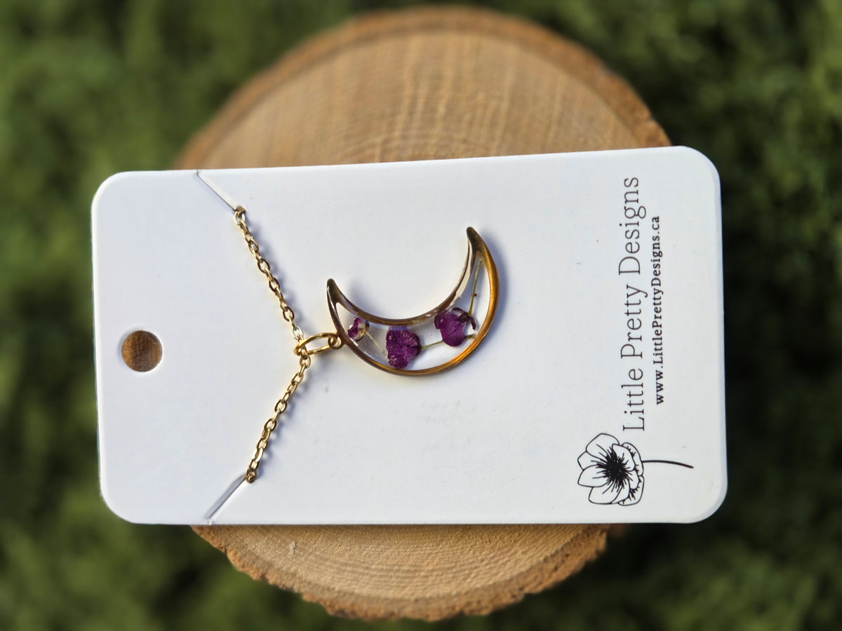 Pressed Floral Moon Necklace