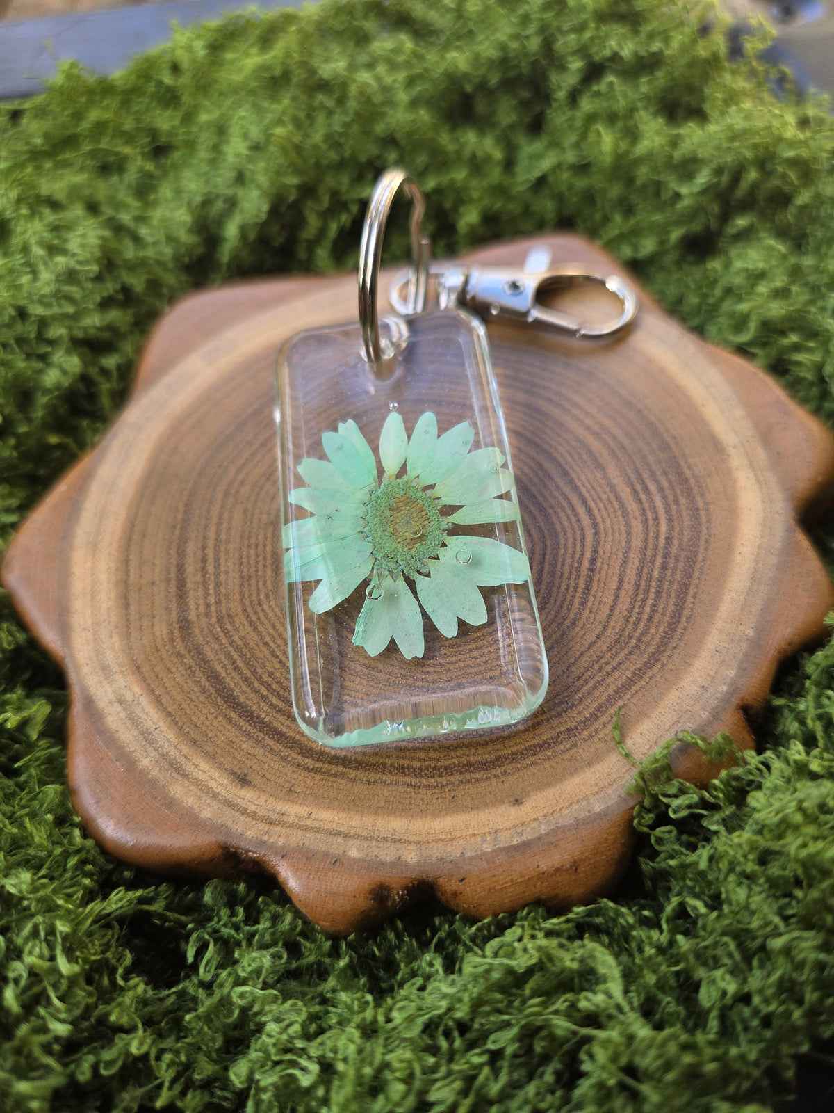 Teal Daisy Keychain