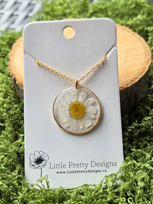 Pressed Flower Daisy Necklace