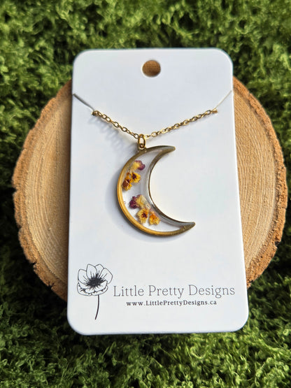 Pressed Floral Moon Necklace