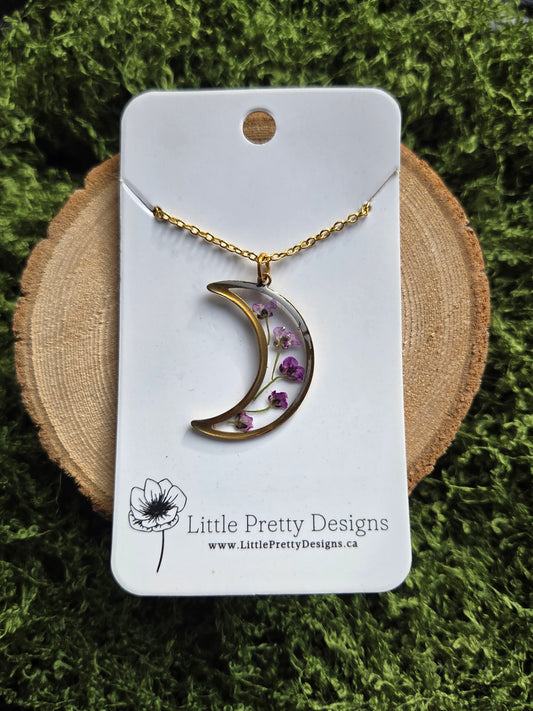 Pressed Floral Moon Necklace