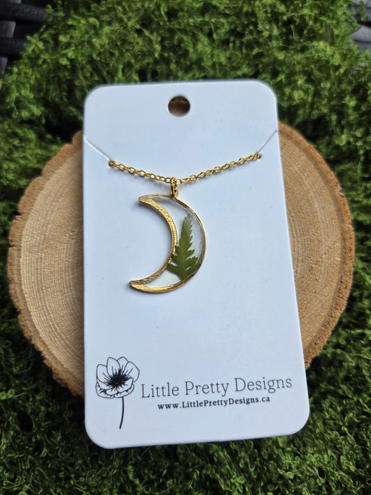 Pressed flower moon necklace