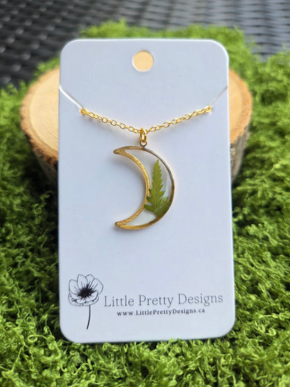 Pressed flower moon necklace