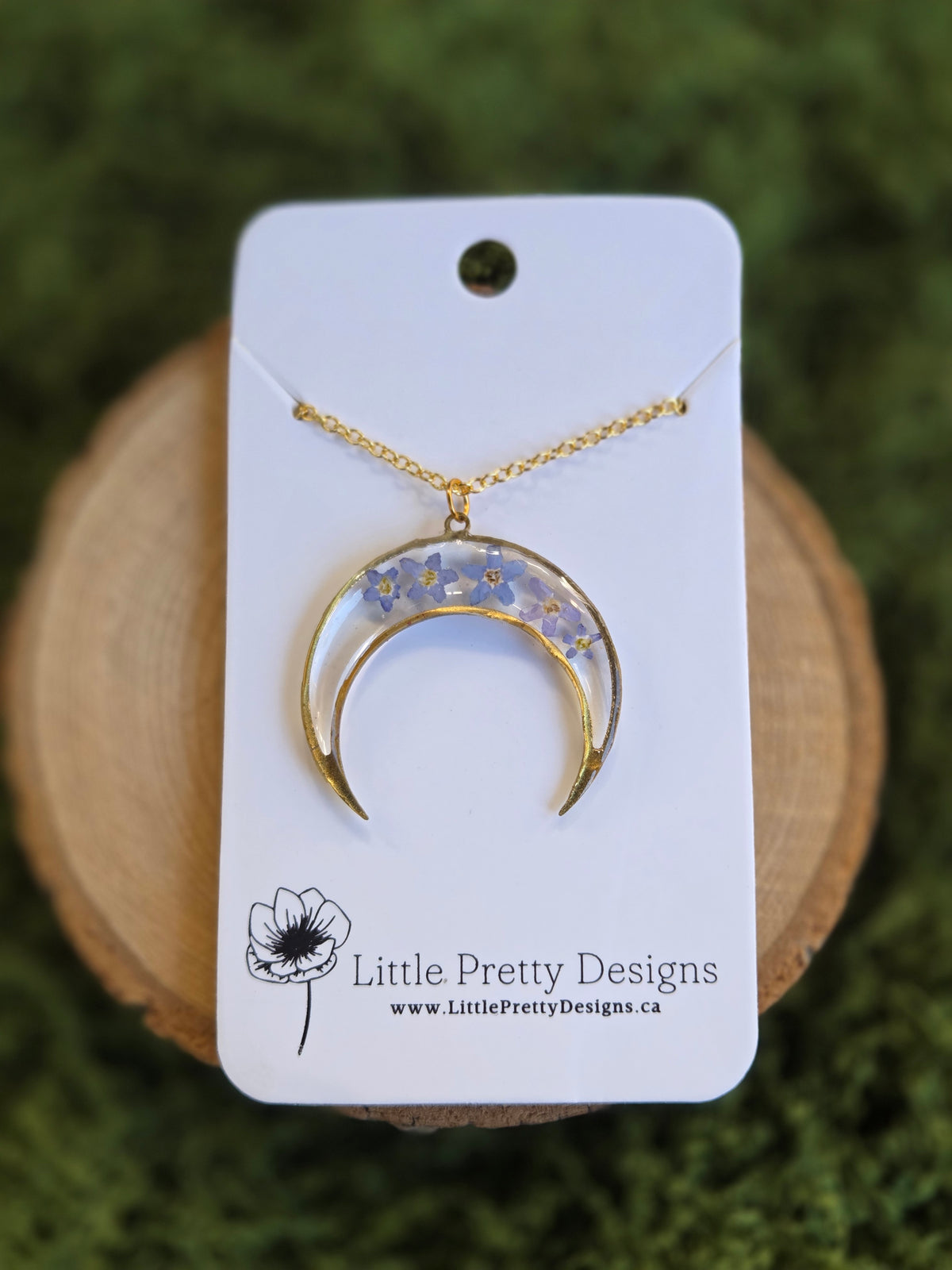 Pressed Floral Moon Necklace