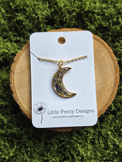 Pressed Floral Moon Necklace
