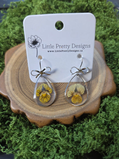 Silver pansy earrings