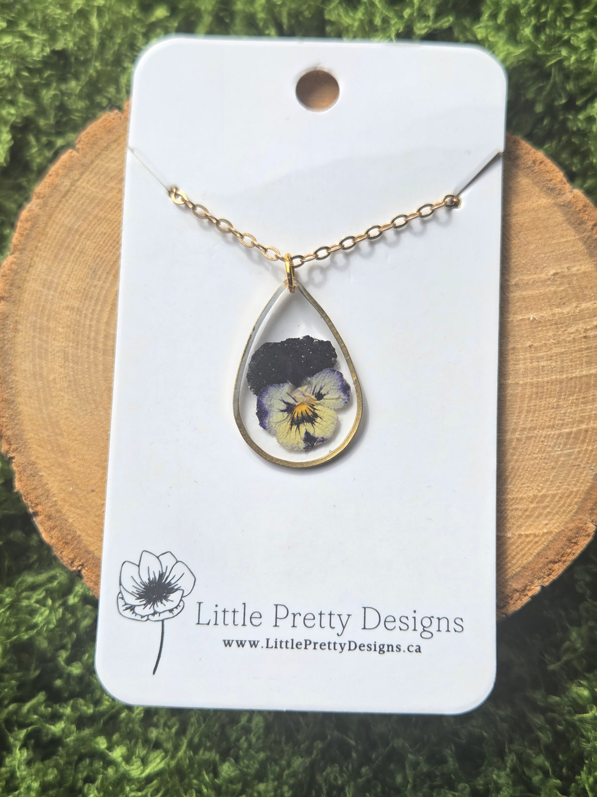Pressed Pansy Flower Necklace