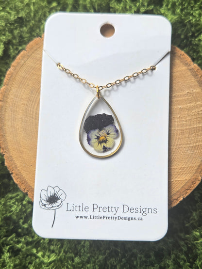 Pressed Pansy Flower Necklace