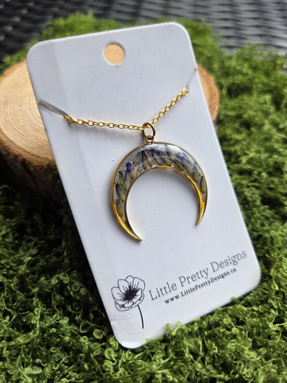 Pressed Floral Moon Necklace