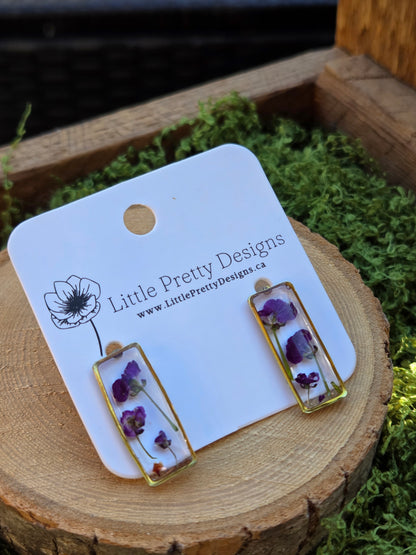 Long Rectangle Floral Stud Earrings