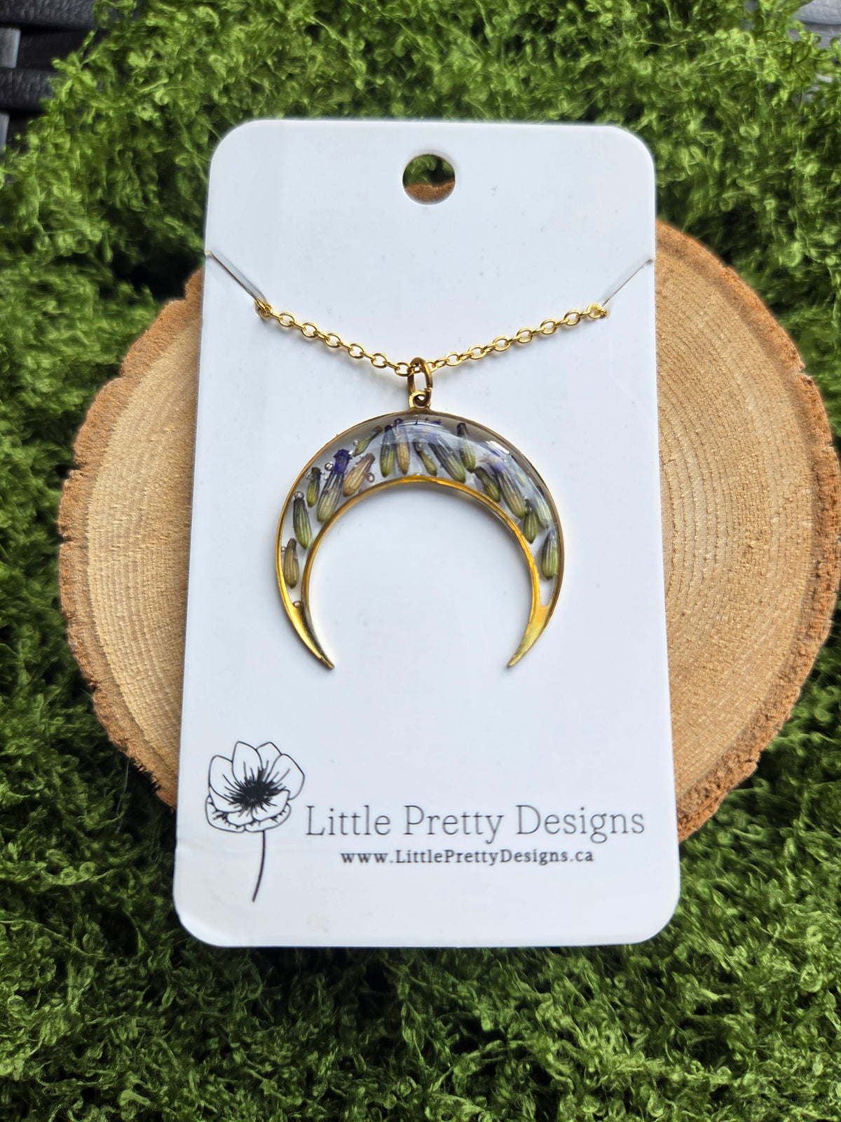 Pressed Floral Moon Necklace