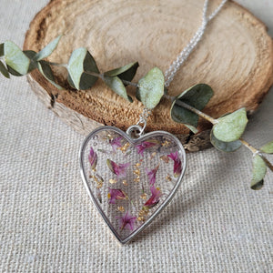 Pressed Wild Flower Heart Necklace