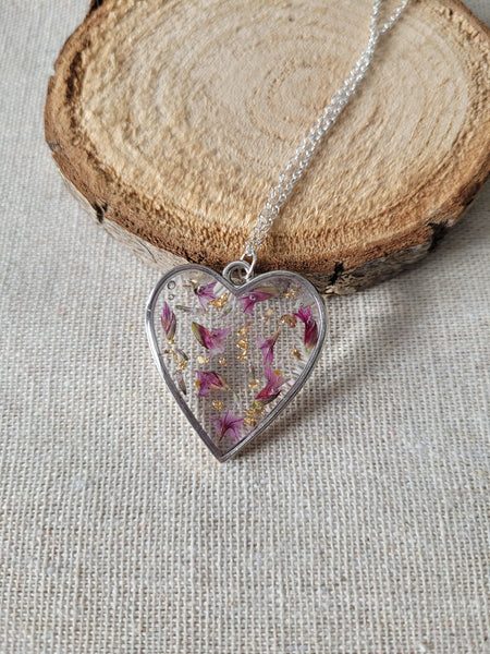 Pressed Wild Flower Heart Necklace