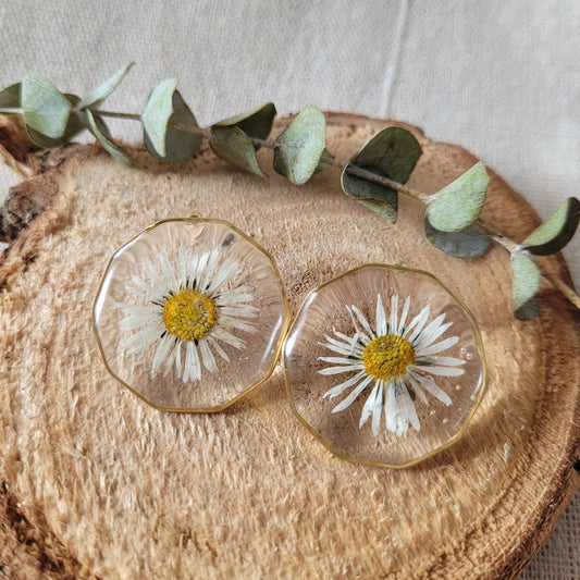 Pressed Daisy Brass Stud Earrings