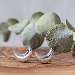 Tiny Silver Plated Moon Studs