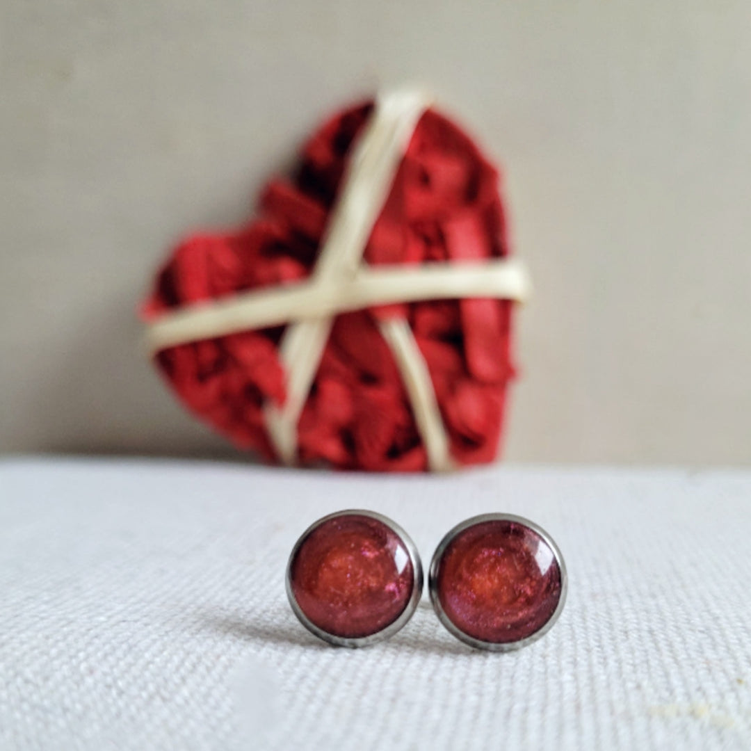 Red Shimmer Stud Earrings