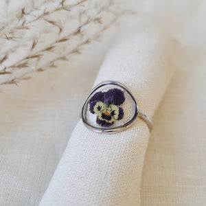 Pressed Pansy Flower Ring