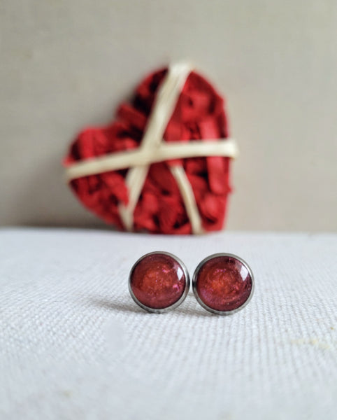 Red Shimmer Stud Earrings