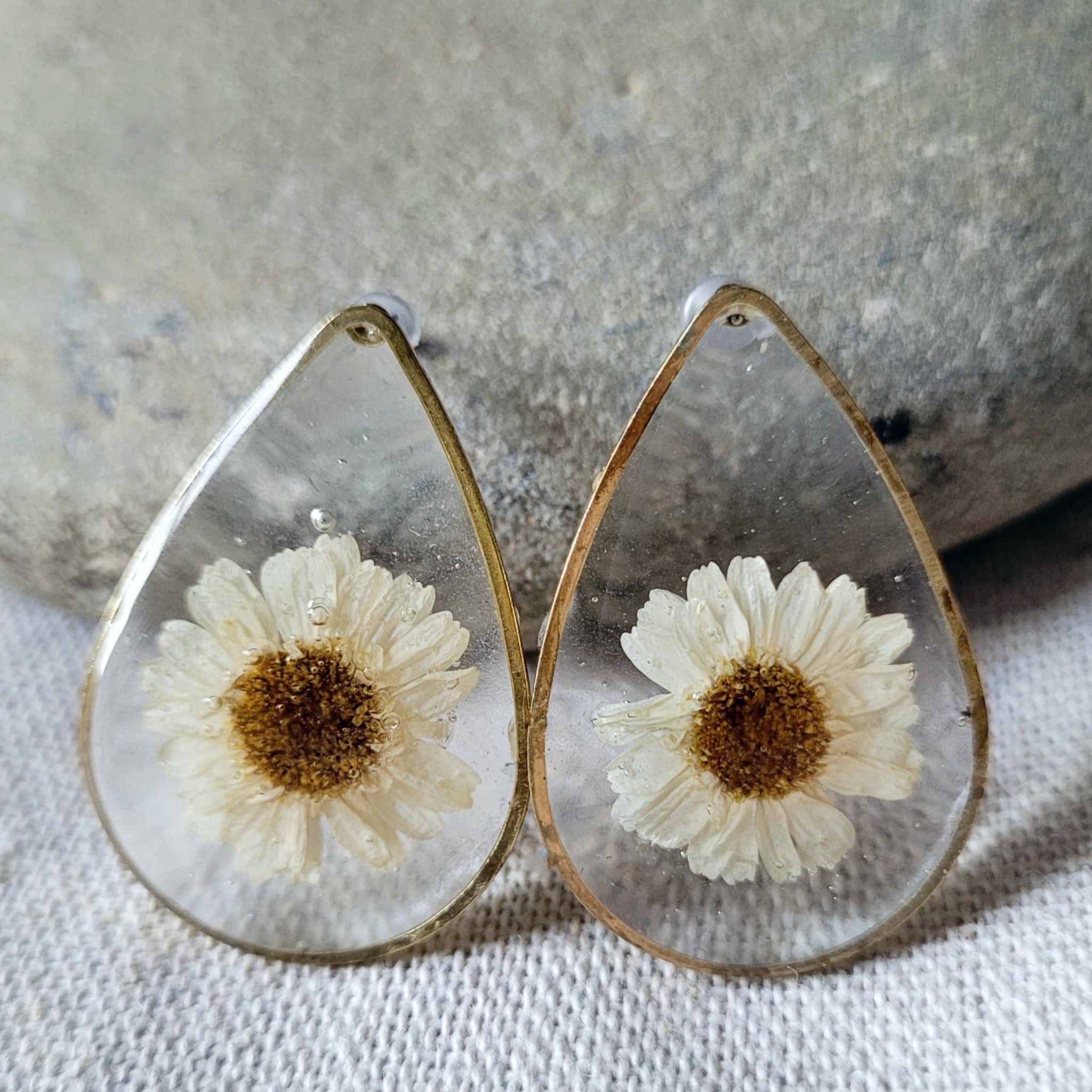 Pressed Flower Brass Stud Earrings