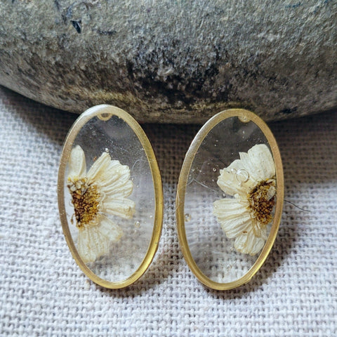 Pressed Flower Brass Stud Earrings