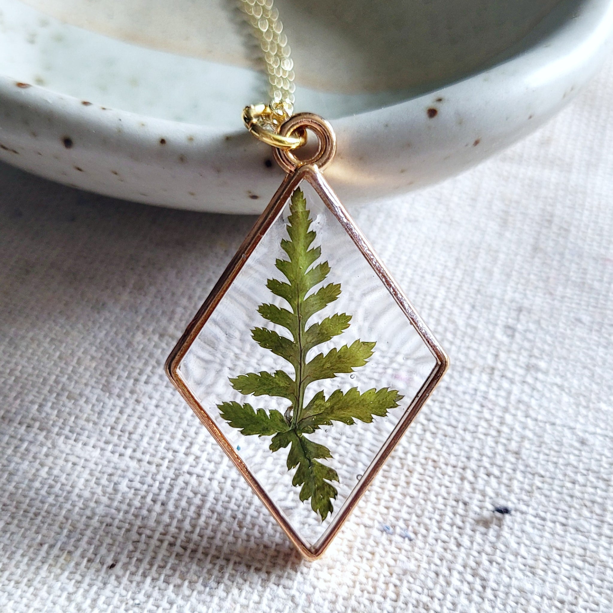 Pressed Fern Leaves Resin Necklace